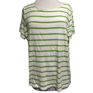 TALBOTS Green Striped Pima Cotton Short Sleeve Scalloped Neck Knit Top Tee 2Xp